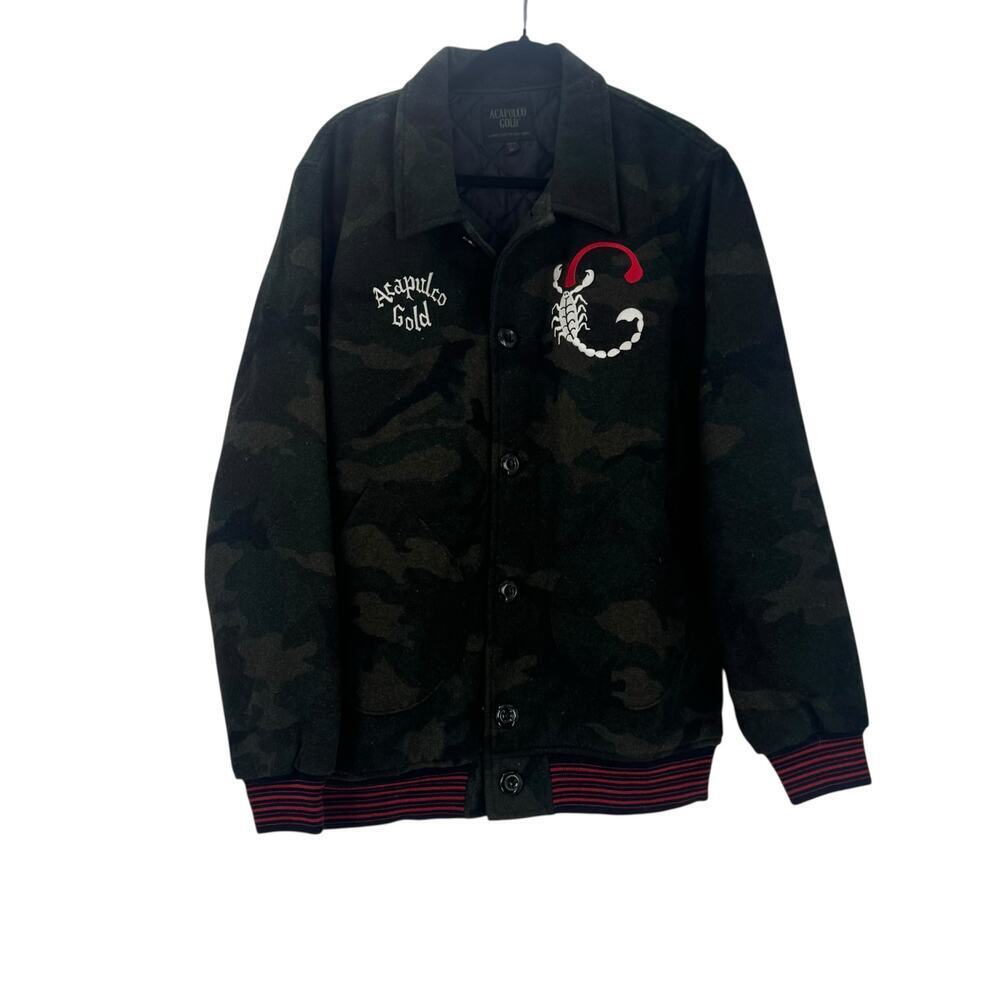 Acapulco Gold Men's Camouflage Wool Bomber Jacket Long Sleeve Green Size XL NWOT - Picture 4 of 8